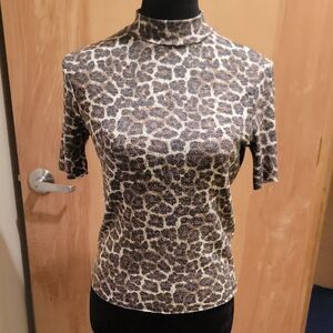 Zara Animal Print Short Sleeve Top Sz S